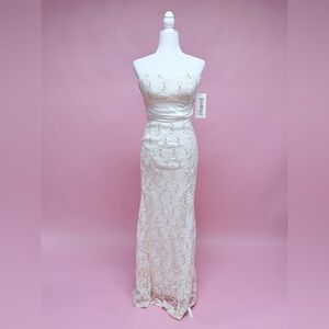 Tony Bowls Cream Lace Strapless Sequin Gown